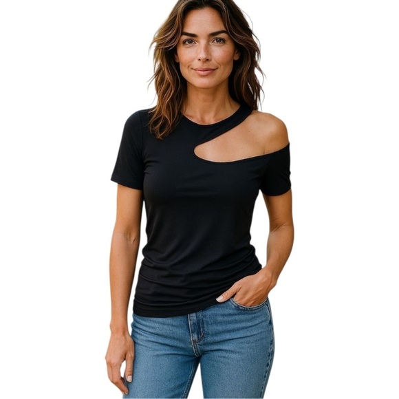 Helmut Lang Tops - NWT Helmut Lang Black Cut-Out Short Sleeve
Seemless Jersey Tee Size M/L